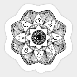 Hand drawn mandala with signs of planets Sticker